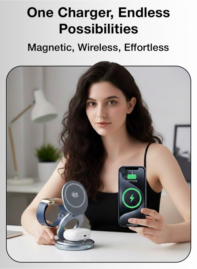 Glassology Qi2 25W 3-in-1 Magnetic Wireless Charging Stand Foldable 360° Rotating Fast Charger for iPhone, Apple Watch & AirPods – MagSafe Compatible, Qi2 Certified, Compact Travel-Friendly Charging Dock with Safety Protection - Image 5